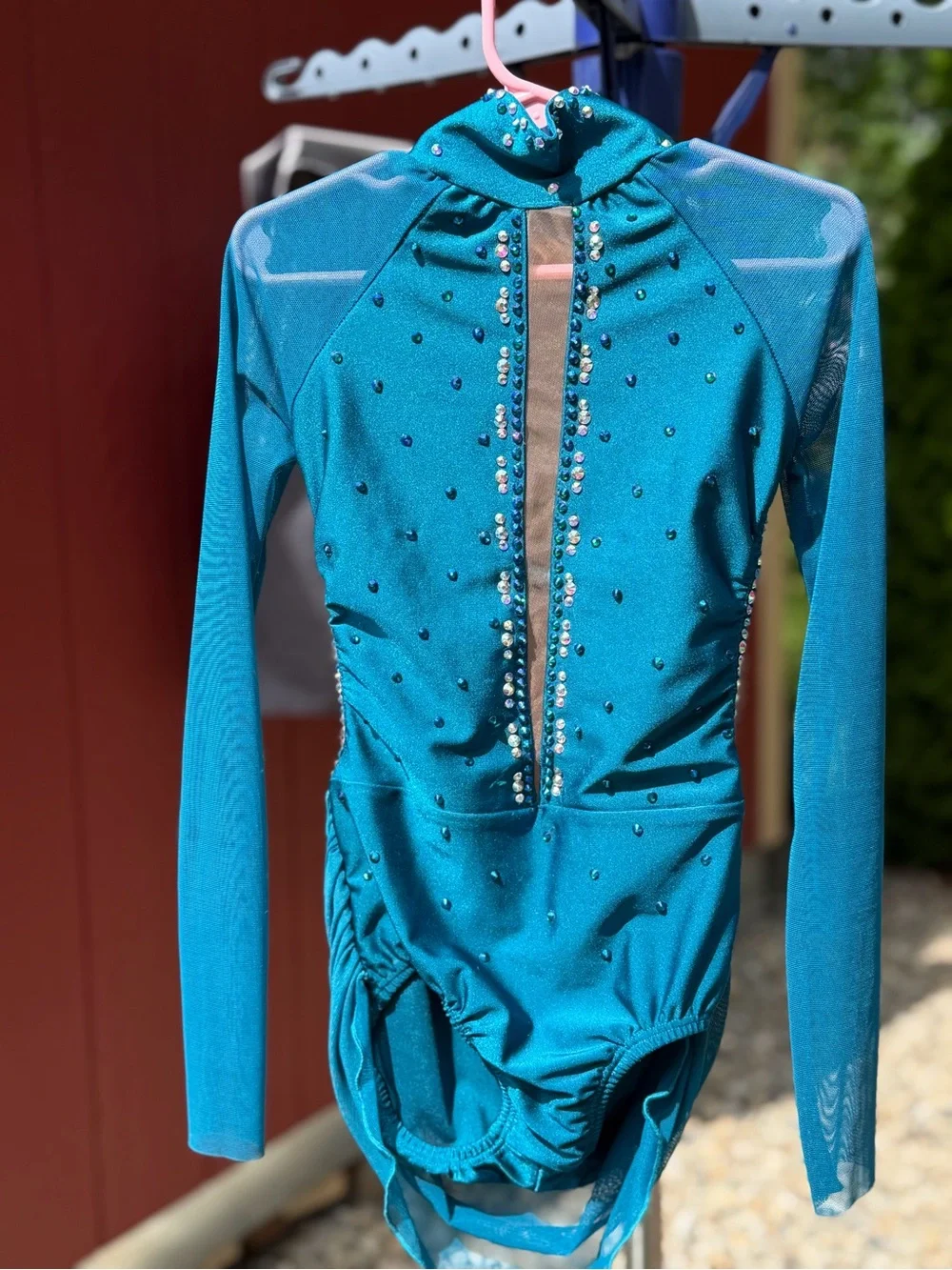Girls' Teal Long-Sleeve Rhinestone Custom dance costume